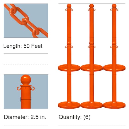 Mr. Chain Sfty Org Medium Duty Stowable Stanchion Kit and Chain, 6PK 73712-6